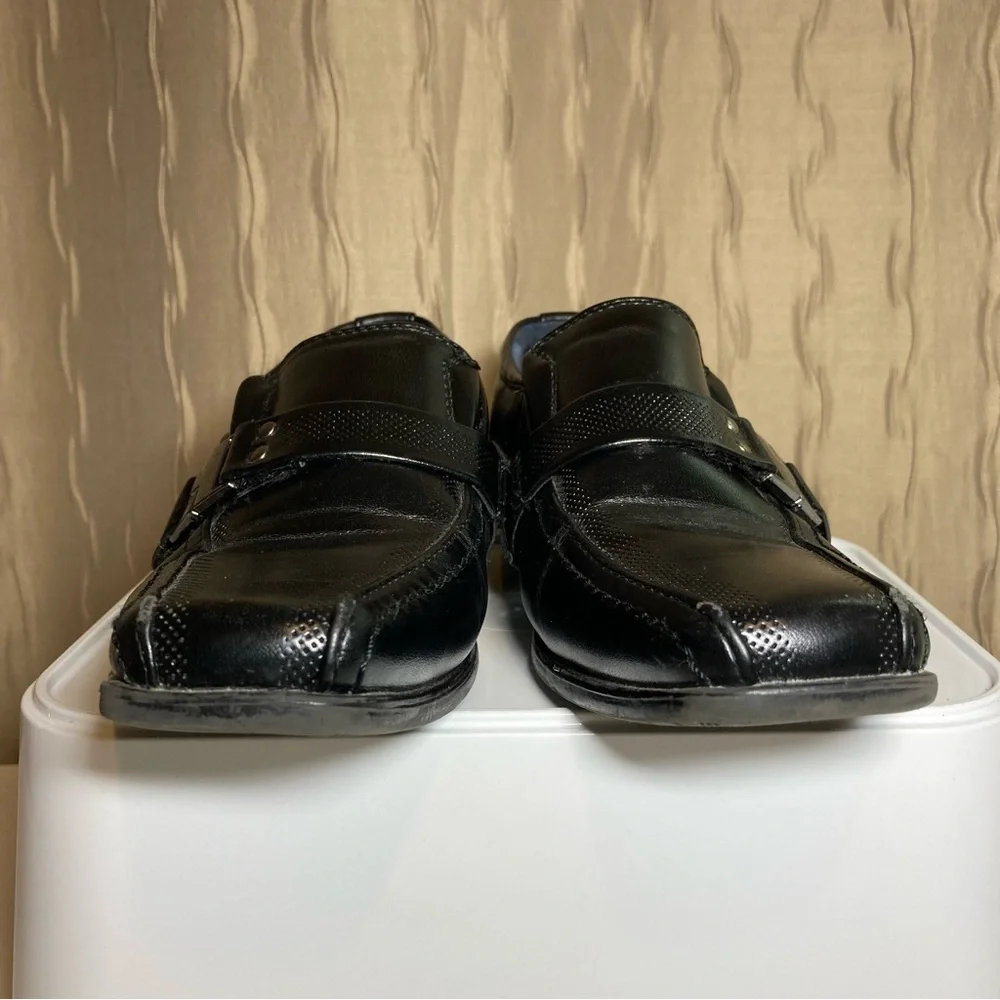 Bonafini Boy's 12 Dress Loafers Slip On Leather Black Square Toe Buckle